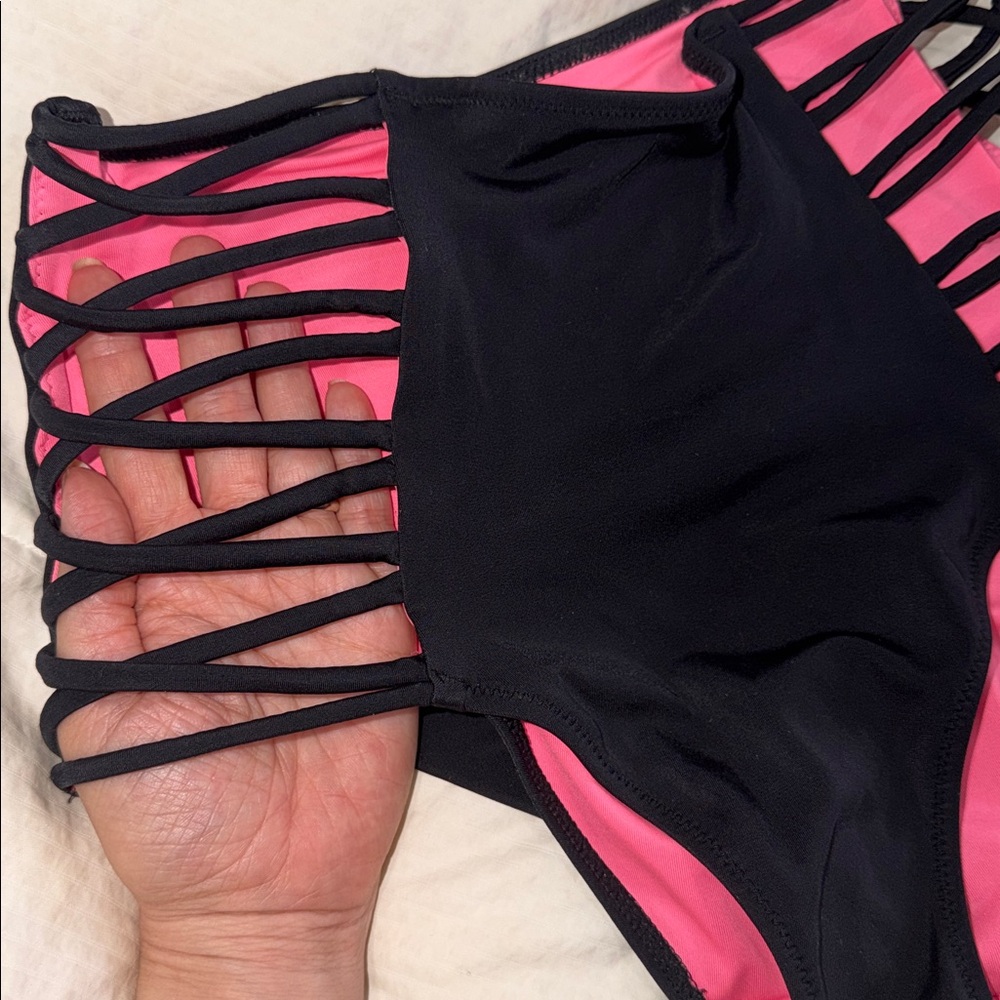 Victoria’s Secret /Pink swim, bikini, bottoms.Black and Pink - Picture 3 of 5